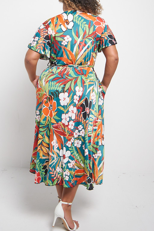 Strapless Pleated Maxi Dress with Oversized Floral Detail - Green main image 1