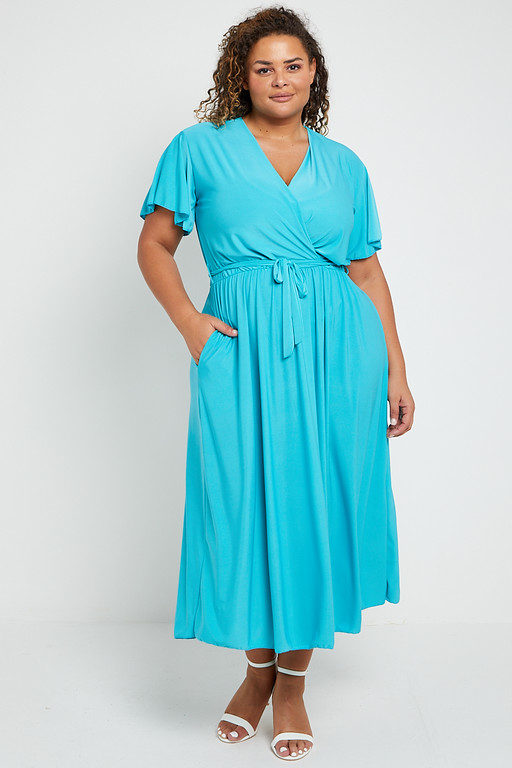 One Size light blue Low V Neck Long Ankle Length Maxi Dress Praslin