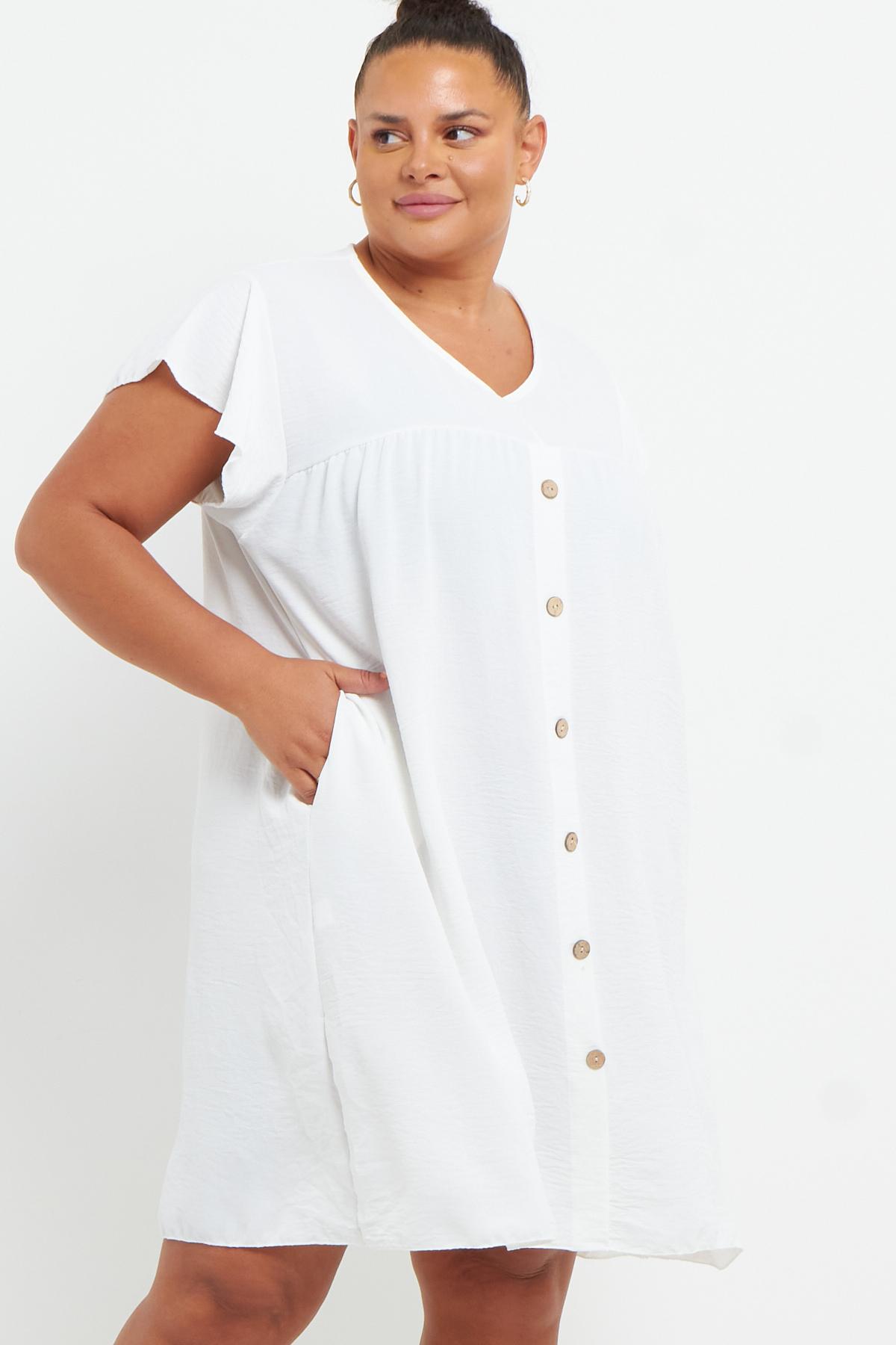 Plus size white dress with pockets sales