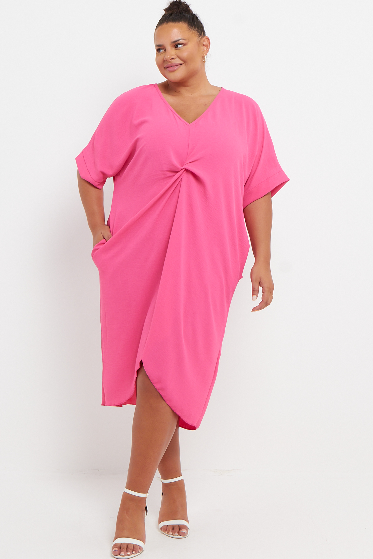 Asymmetrical Twist Knot Short-Sleeve Mini Dress