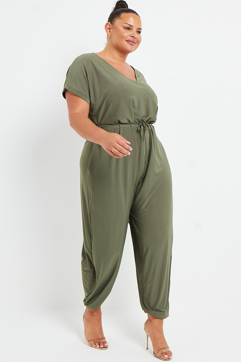 Plus size top khaki skirt jumpsuit
