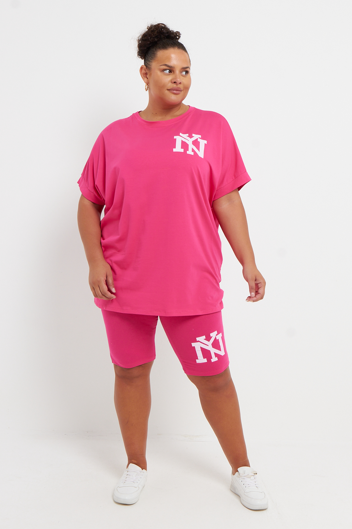 Plus Size Pink NY Two Piece Co Ord Loungewear Set With T Shirt