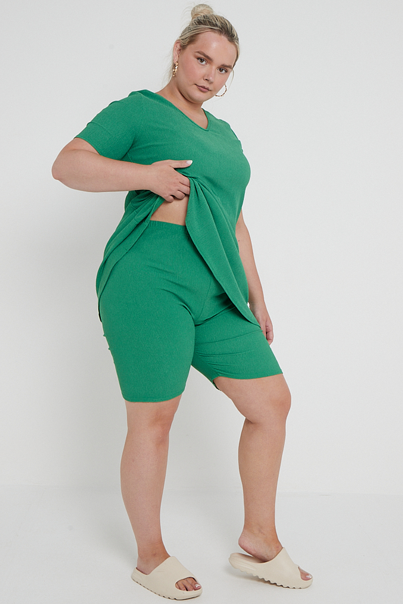 Plus Size Biker Shorts Co Ord Set Plus Size Green Two Piece Co Ord