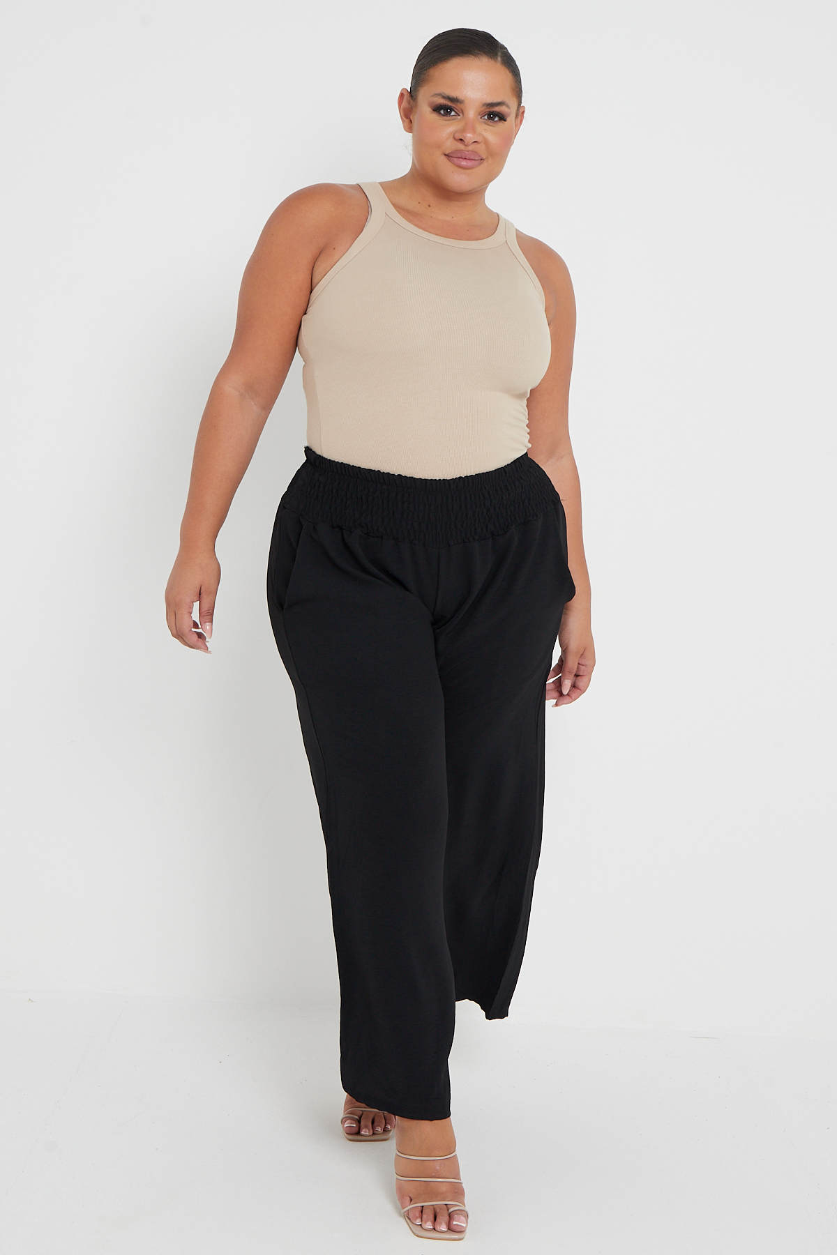 Plus Size Black Wide Leg Trousers Elasticated Waistband With