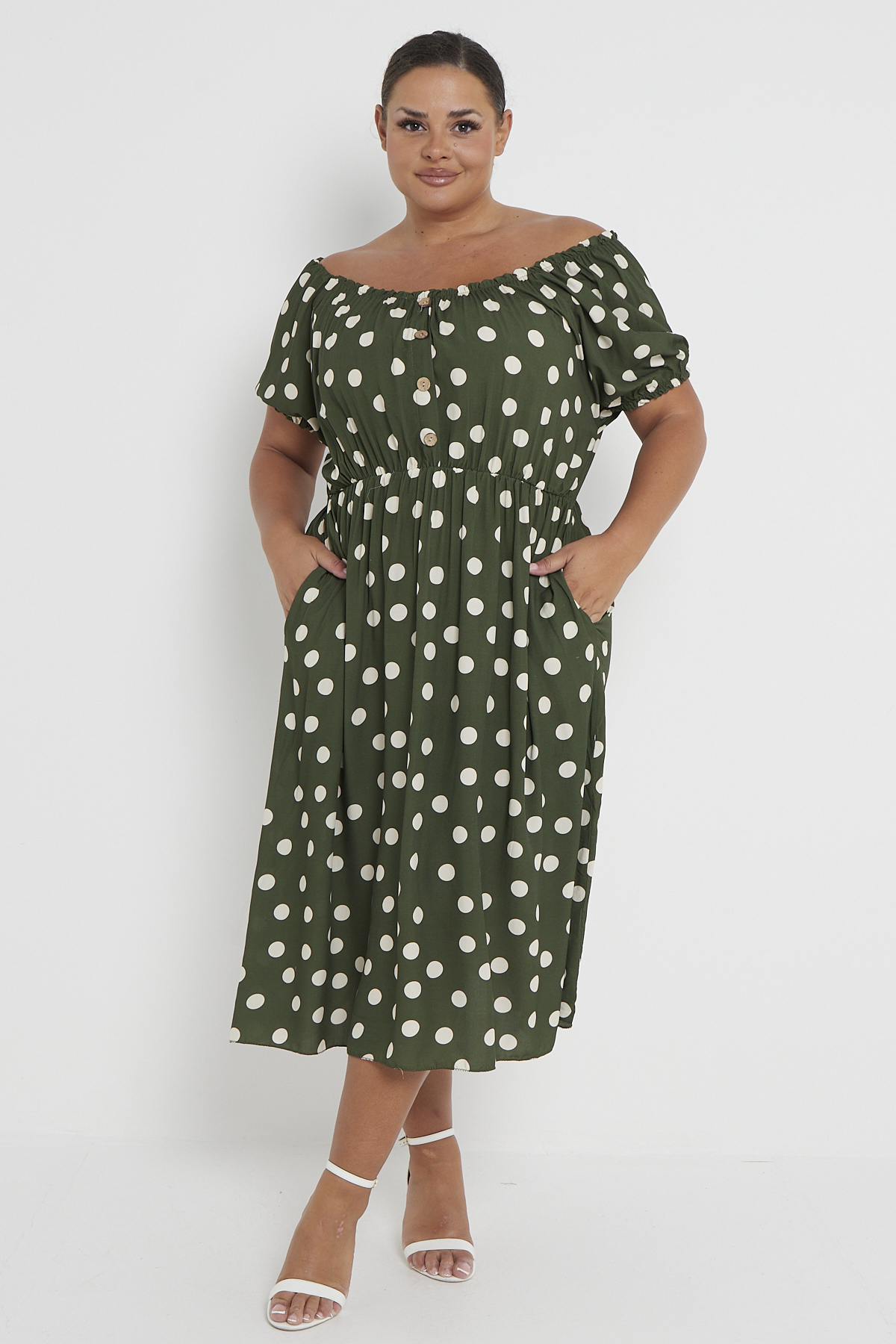 plus size green polka dot dress Family Matching T-Shirt & Dress Set Polka Dot Puff-sleeve Dress for Mo main image 1