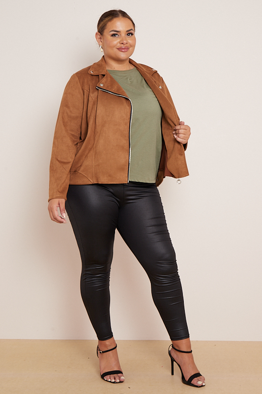 Plus Size Tan Zip Detail Biker Style Jacket