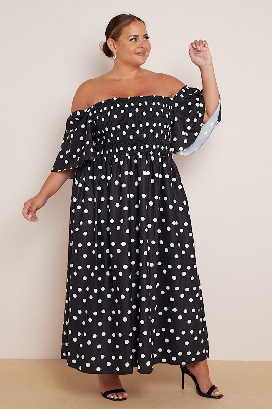 Black and white polka dot maxi dress plus size shop