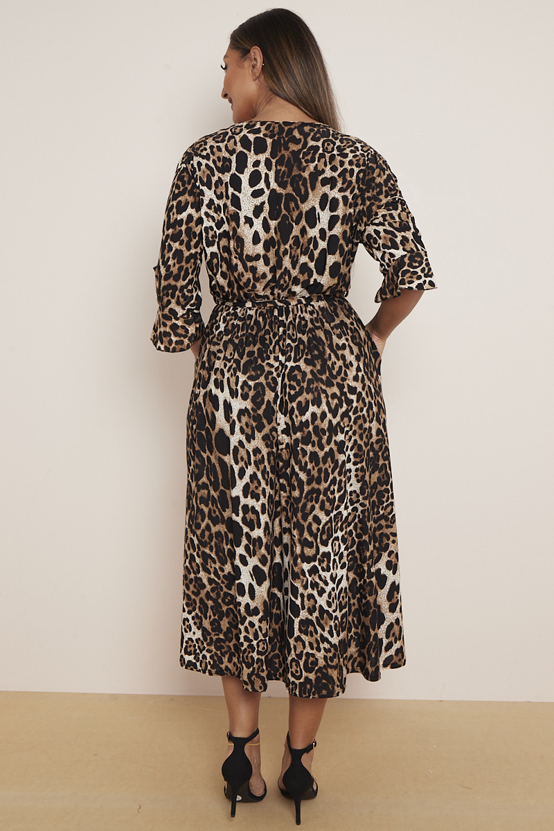 Leopard print dress with pockets cheap