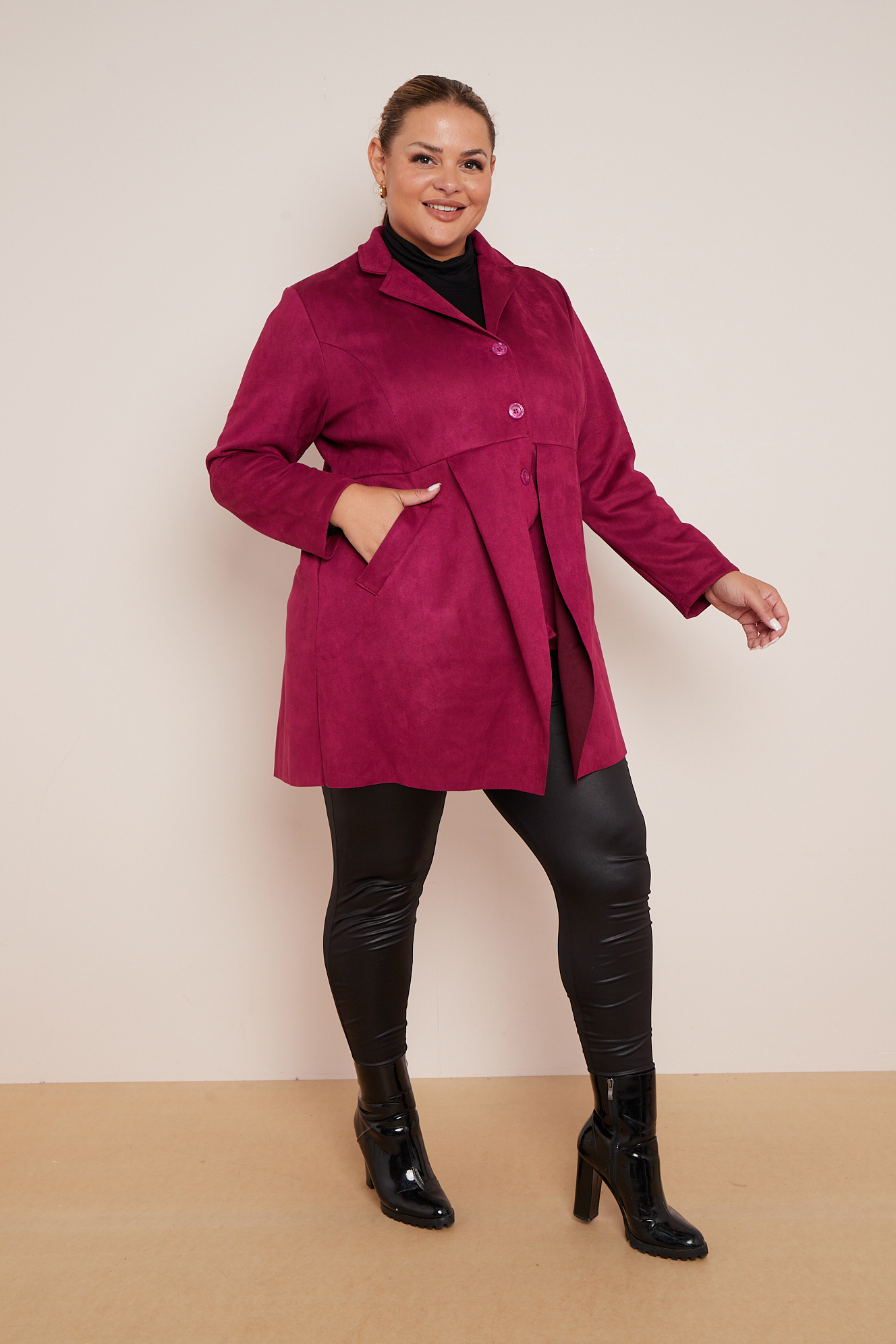 Plus Size Geometric Slit Button Up Jacket main image 1