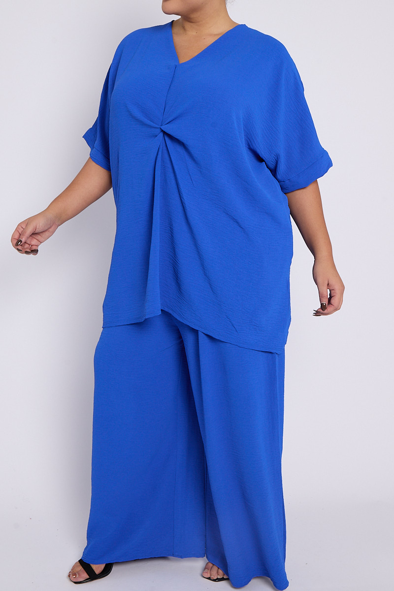 Plus Size Blue 2 Piece Loungewear Co Ord Set With Top Trousers Praslin Clothing