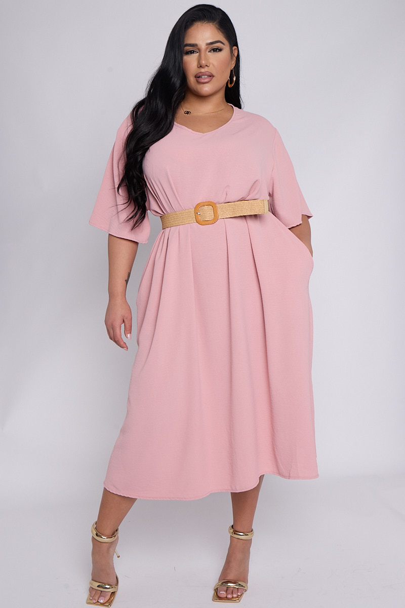 Plus size pink overall dress sale