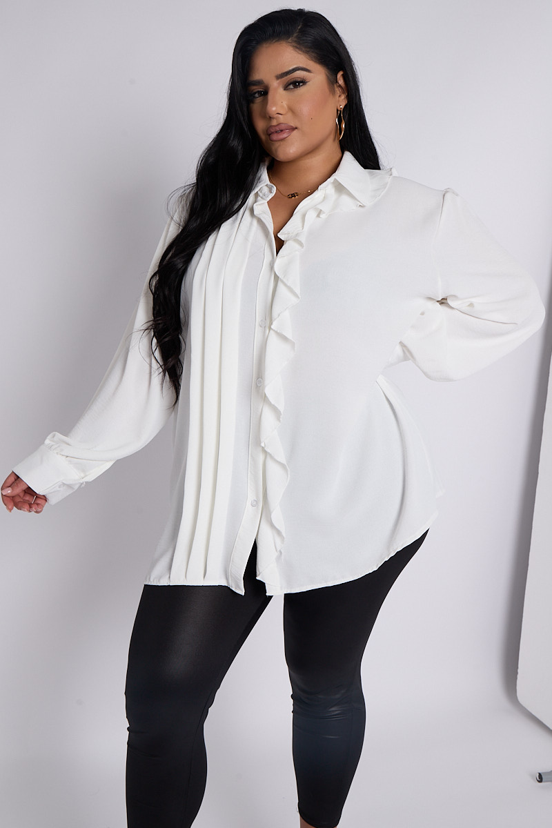White cotton pleat button blouse ...  /xl