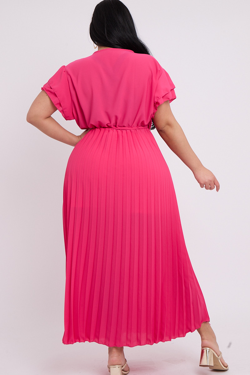 Double Straps Pleated Skirt Dress with Self-tie Mist Plus Size main image 1