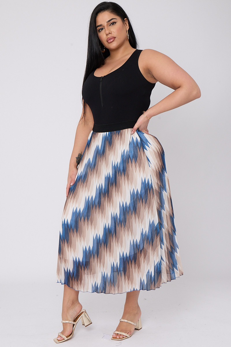 Plus size blue pleated skirt sales