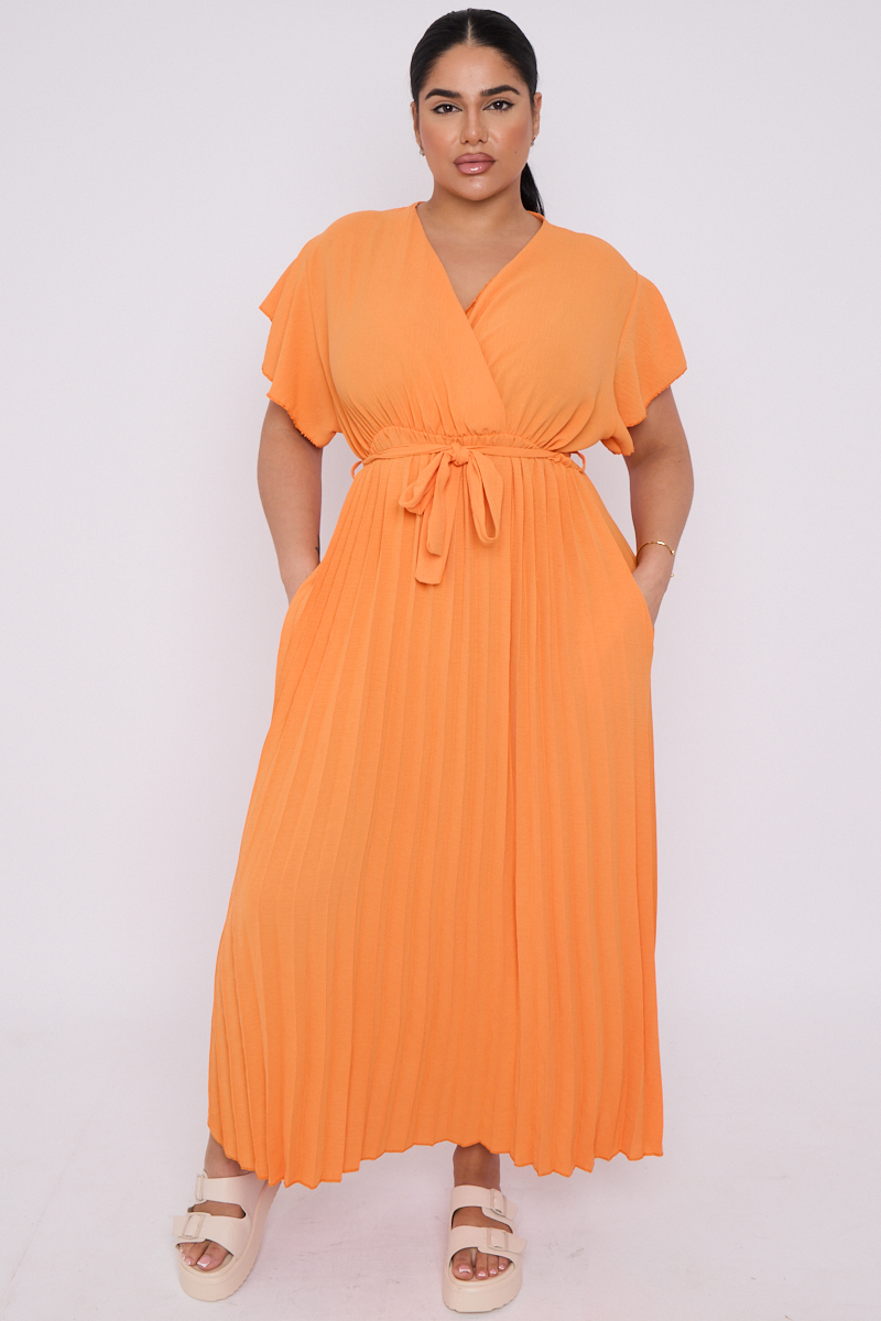 Double Straps Pleated Skirt Dress with Self-tie Peacock Plus Size