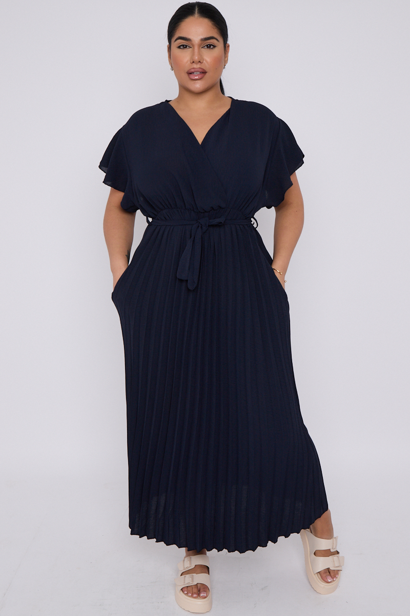 Plus Size Tie Waist Pleated Dress