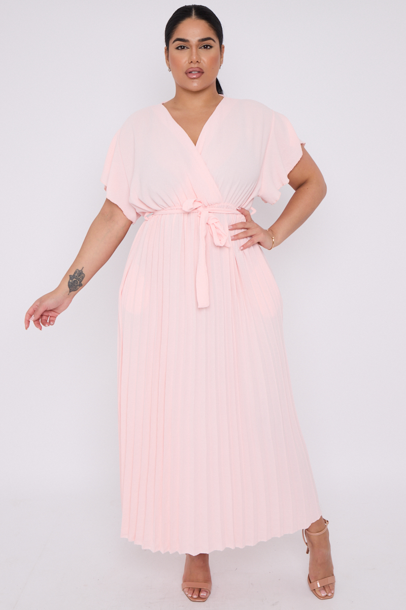 Double Straps Pleated Skirt Dress with Self-tie Mist Plus Size main image 0