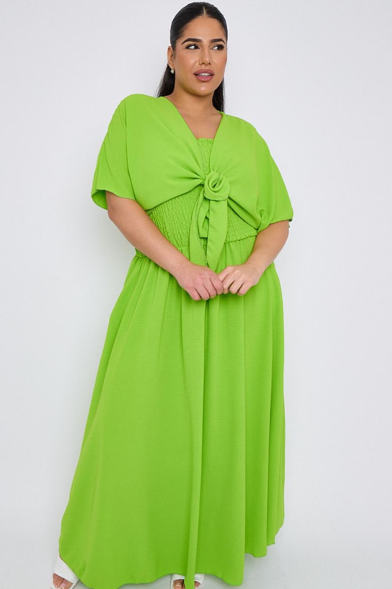 Plus Size Lime Green 2 Piece Set With Shirred Detail Dress Shrug