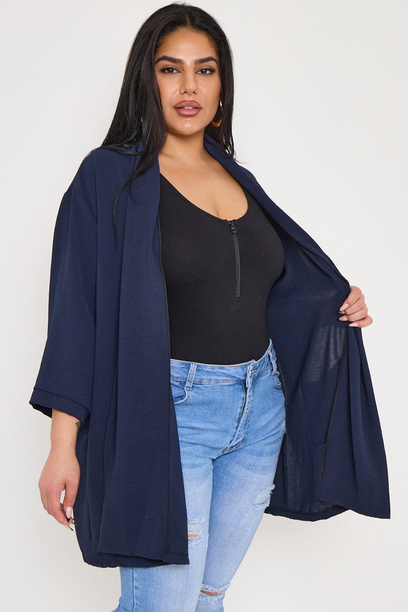 Plus Size Navy Lightweight Jacket With Pockets