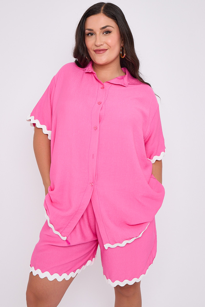 Pleated Detail Button Front Shorts in Pink also available in Plus