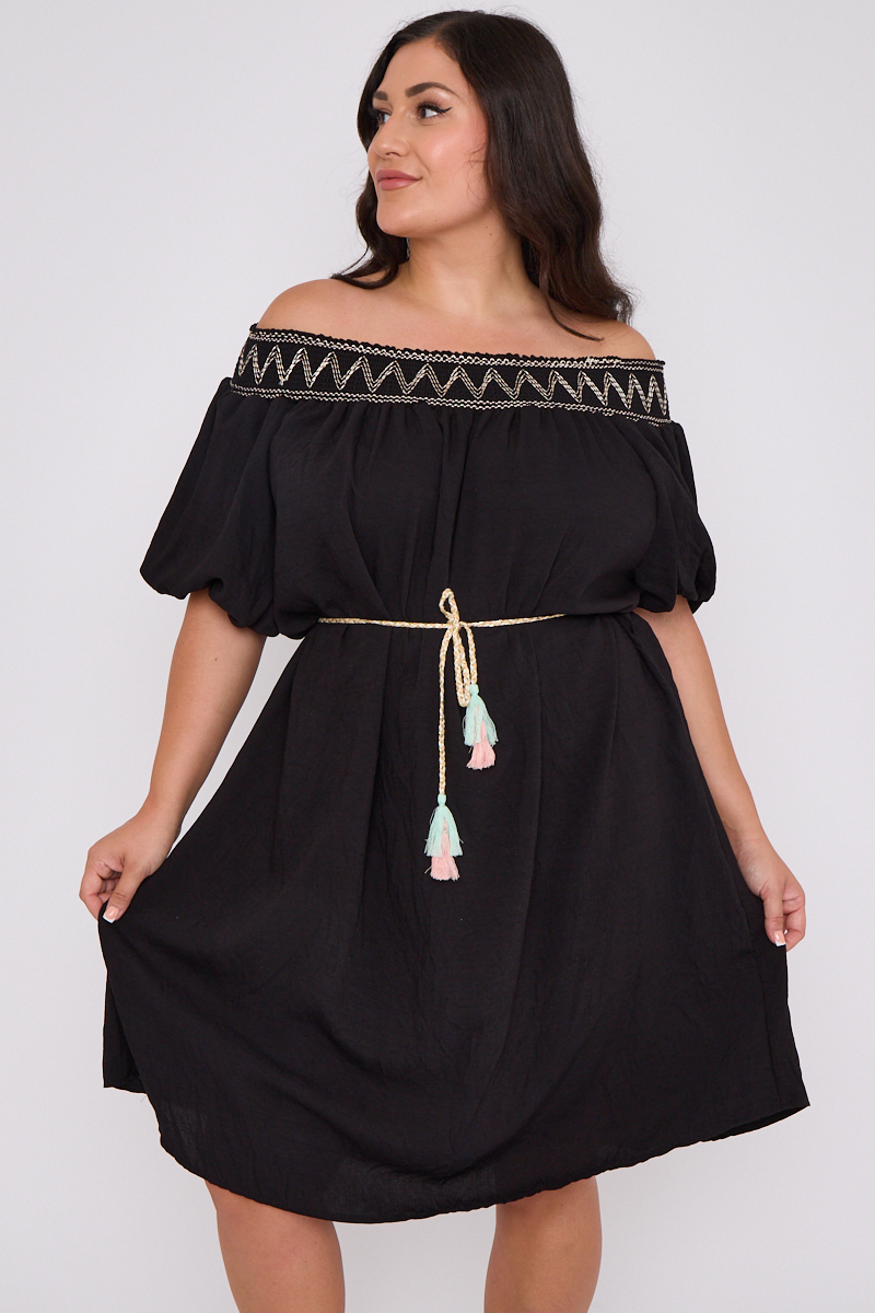Plus size black bardot dress outlet
